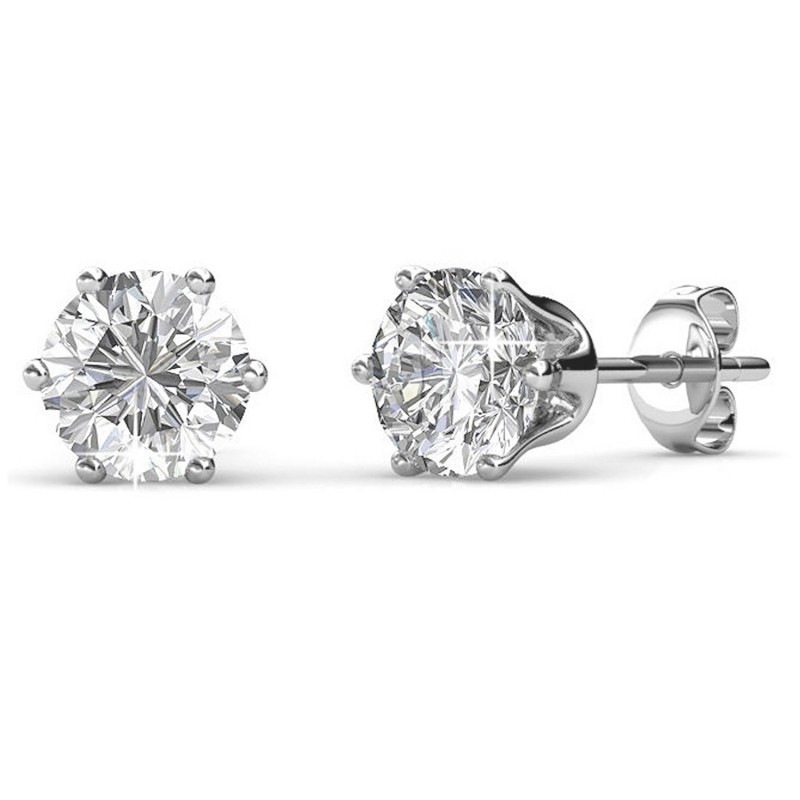 FINEFEY Sterling Silver CZ  Pronged Stud Earring f...