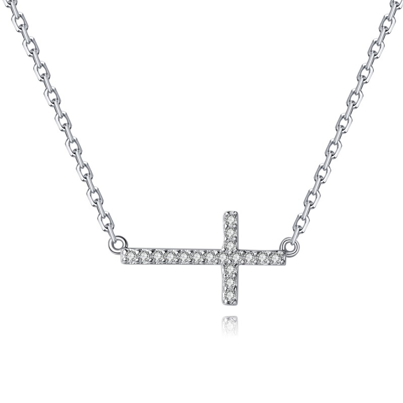 FINEFEY Sterling Silver Cubic Zieconia Cross Neckl...