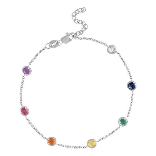 925 Sterling Silver Bezel round Cubic rainbow brac...