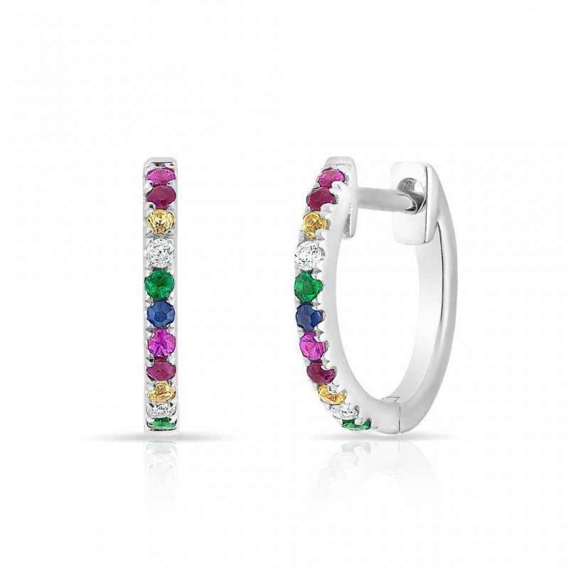 925 Sterling Silver cubic rainbow  hoop earrings