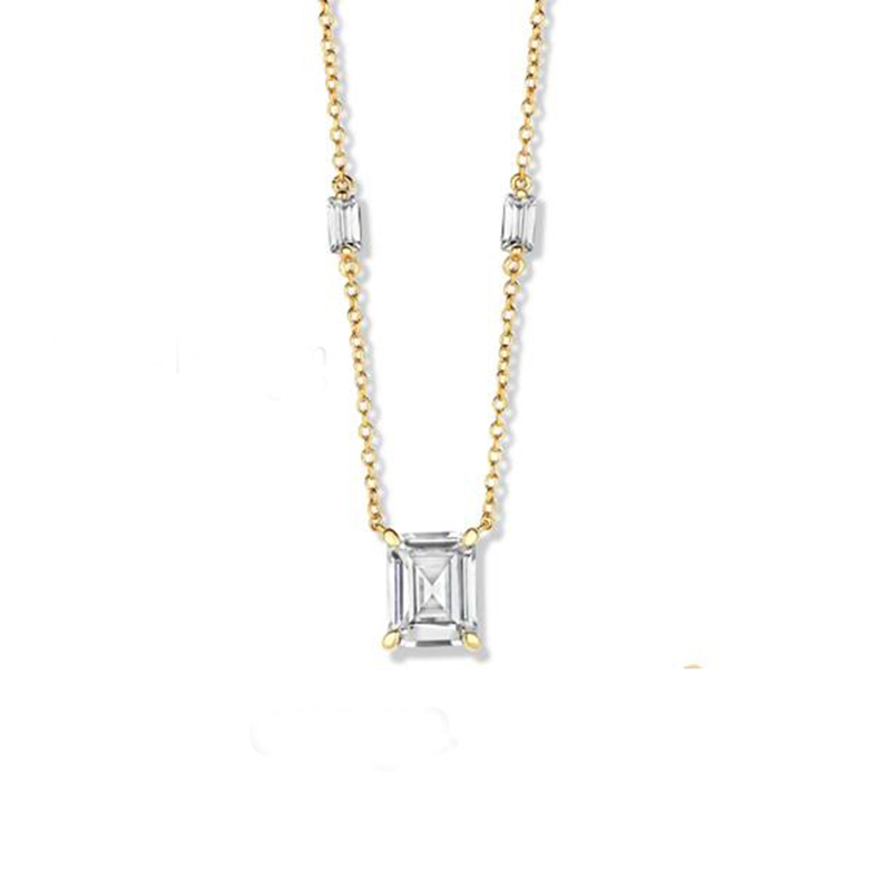 925 Sterling Silver prince cut cubic necklace