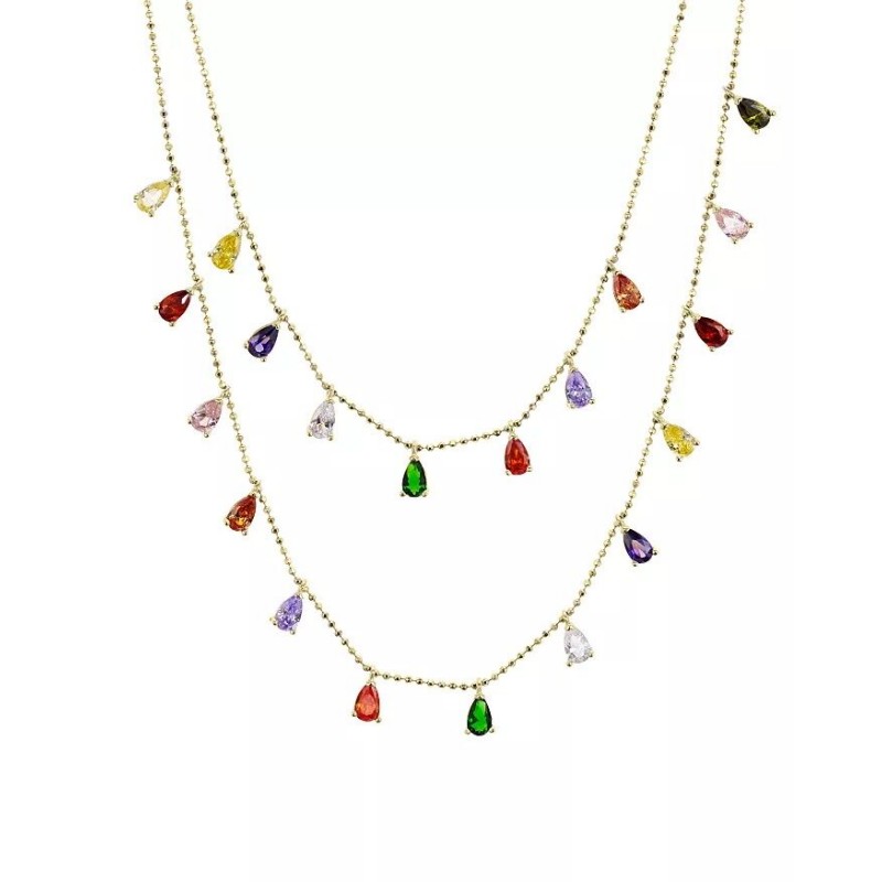 925 Sterling Silver zircon rainbow layered necklac...
