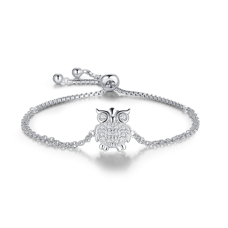 925 Sterling Silver Owl  White  Zircon Adjustable ...