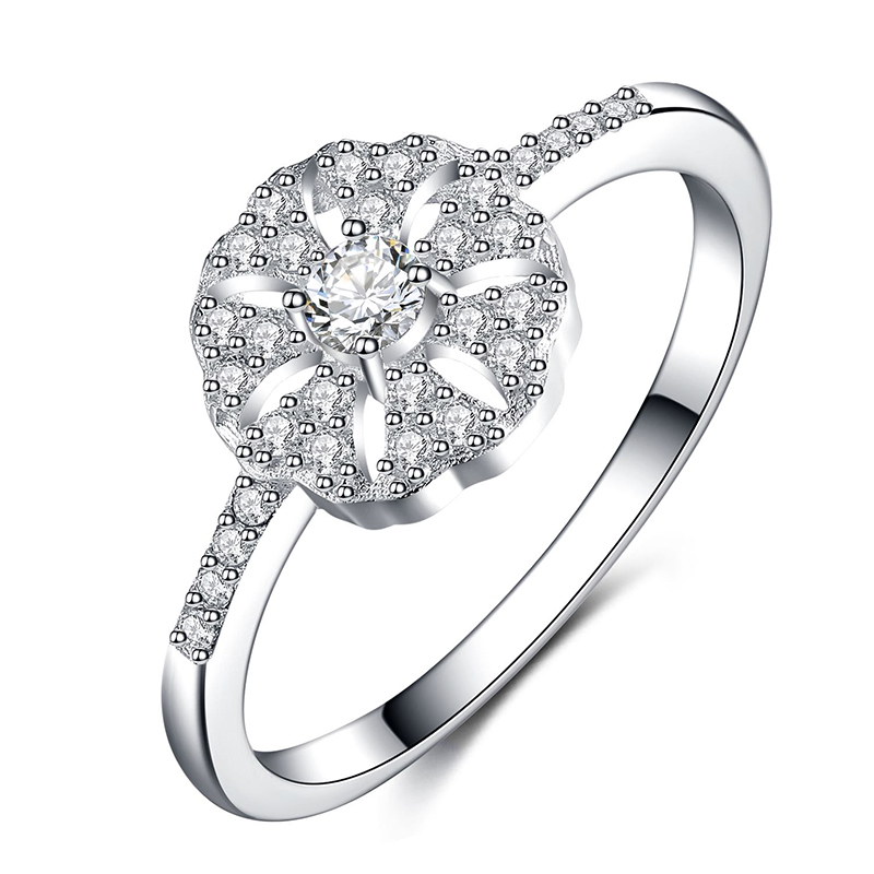 925 Sterling Silver Flower Design with White Zirco...