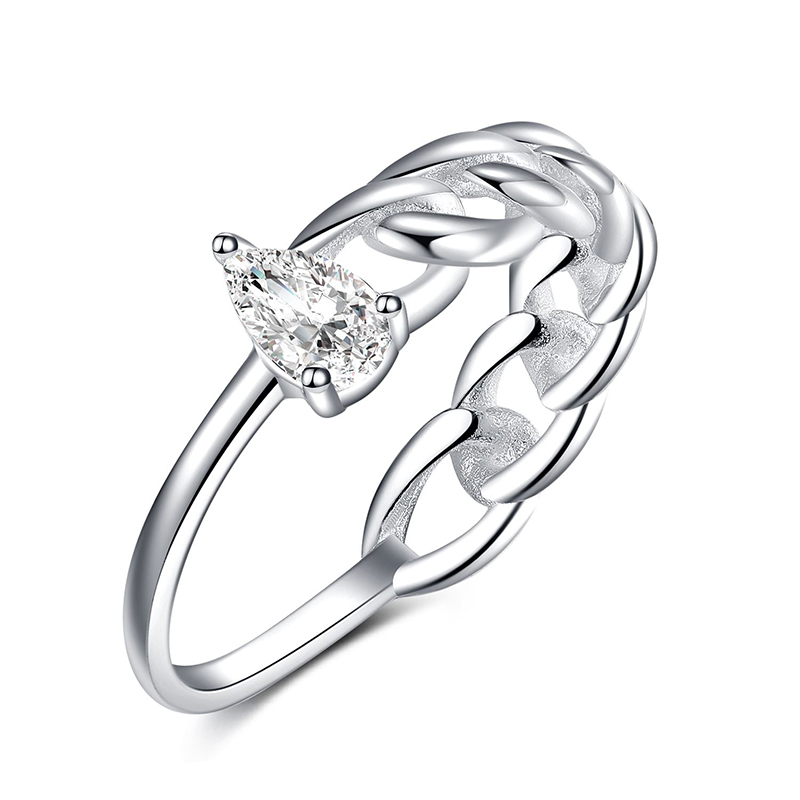 925 Sterling Silver Teardrop White Zircon Ring