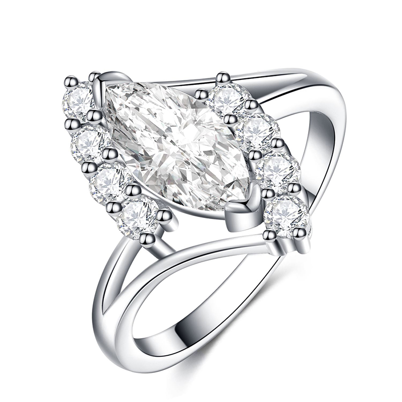 925 Sterling Silver White Marquise and Round Cut Z...