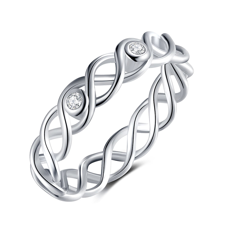 925 Sterling Silver Swirl White Zircon Ring 