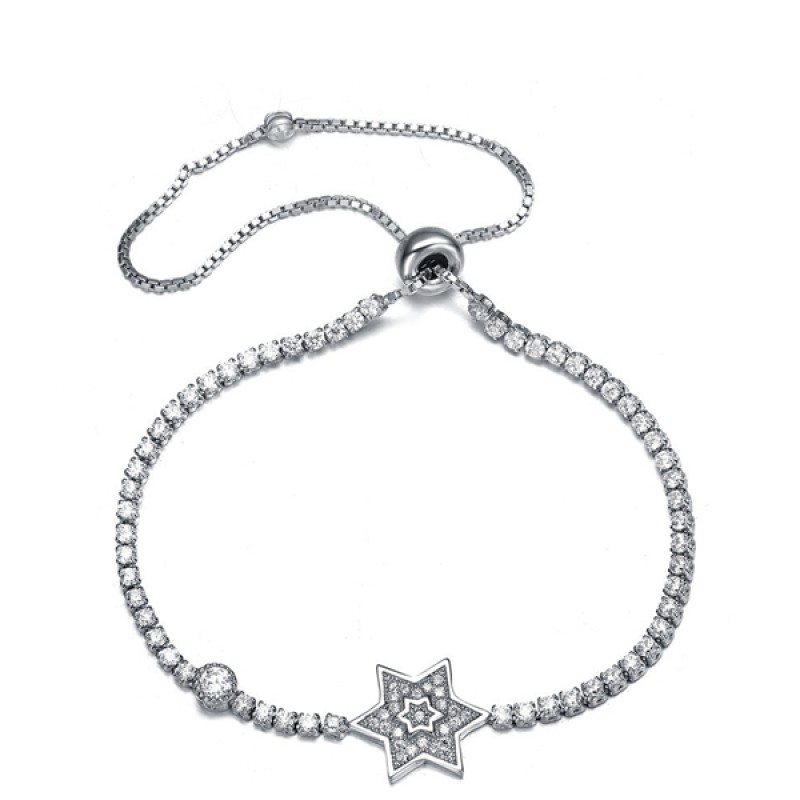 925 Sterling Silver Star with White Zircon Adjusta...