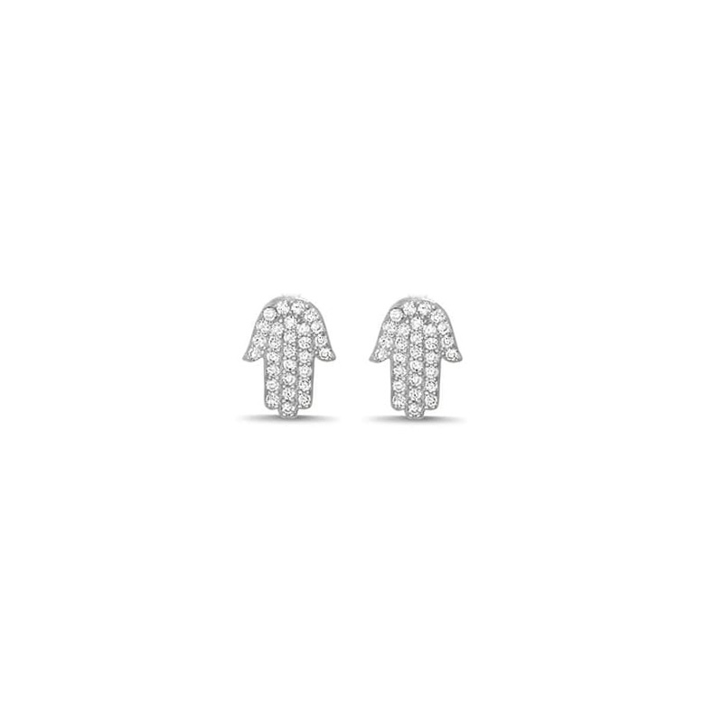 Finefey 925 Sterling Silver Cubic Hamsa Stud Earri...