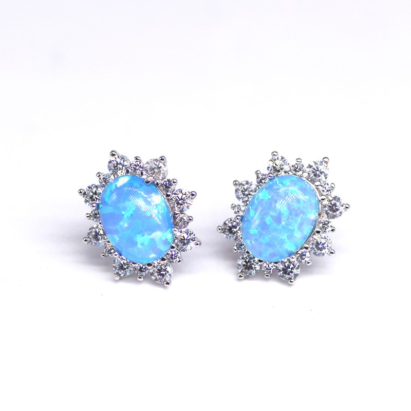 Finefey 925 Sterling Silver Oval Opal Cubic Stud E...