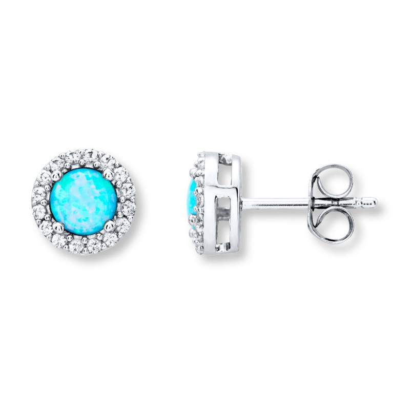 Finefey 925 Sterling Silver Opal Cubic Stud Earrin...