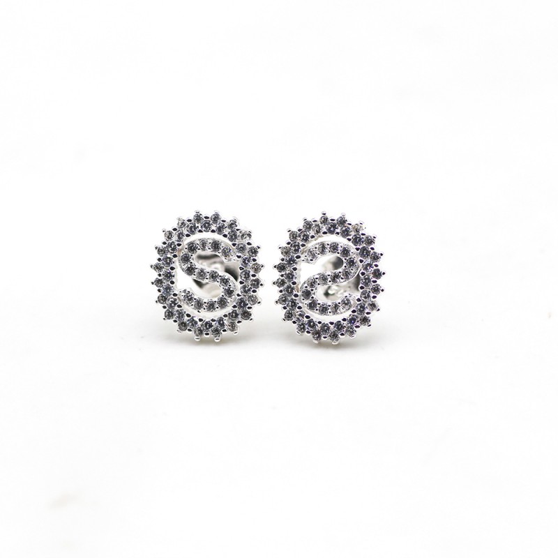 Finefey 925 Sterling Silver Alphabet S Cubic Earri...