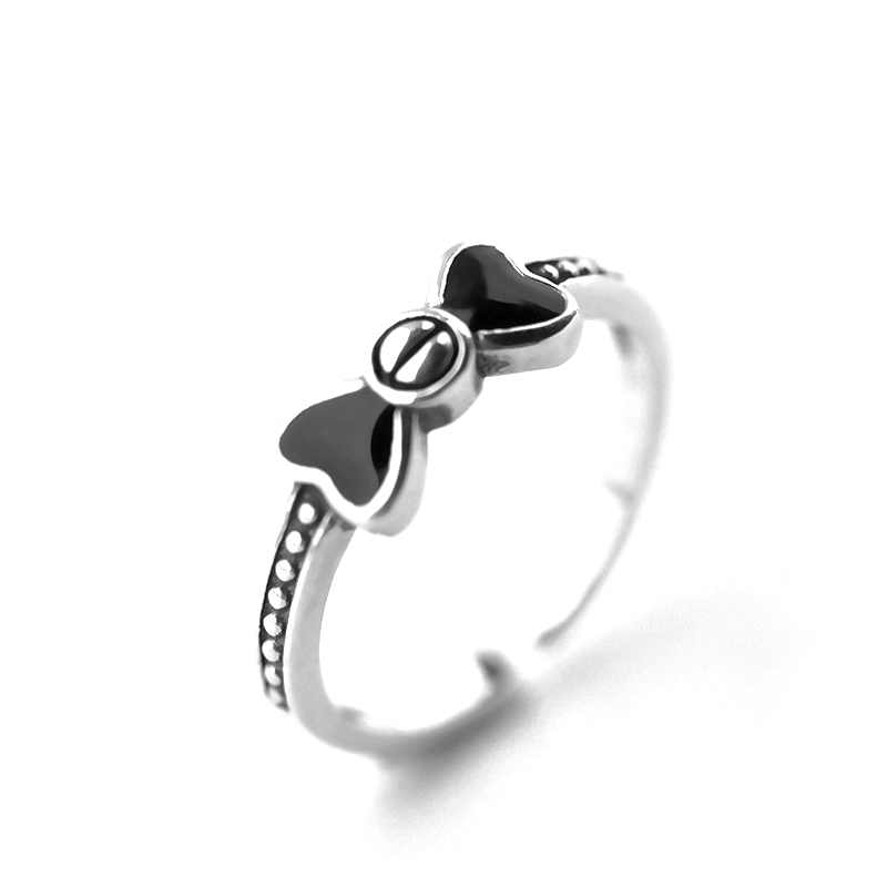 925 Sterling Silver Lovely Little Bow with Black E...