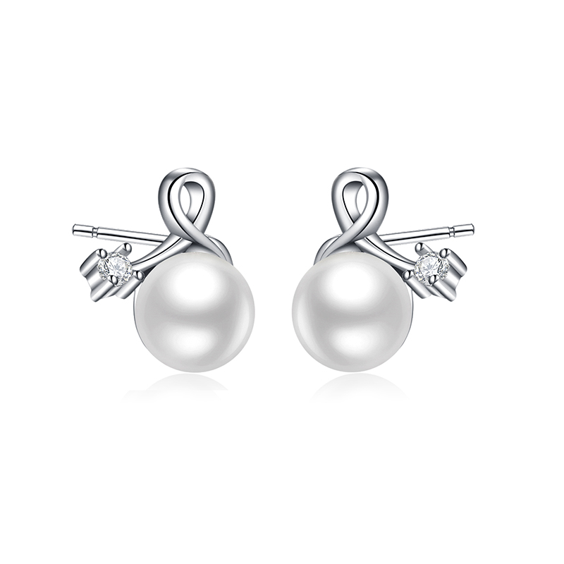 925 Sterling Silver White Cubic Freshwater Pearl Stud Earrings