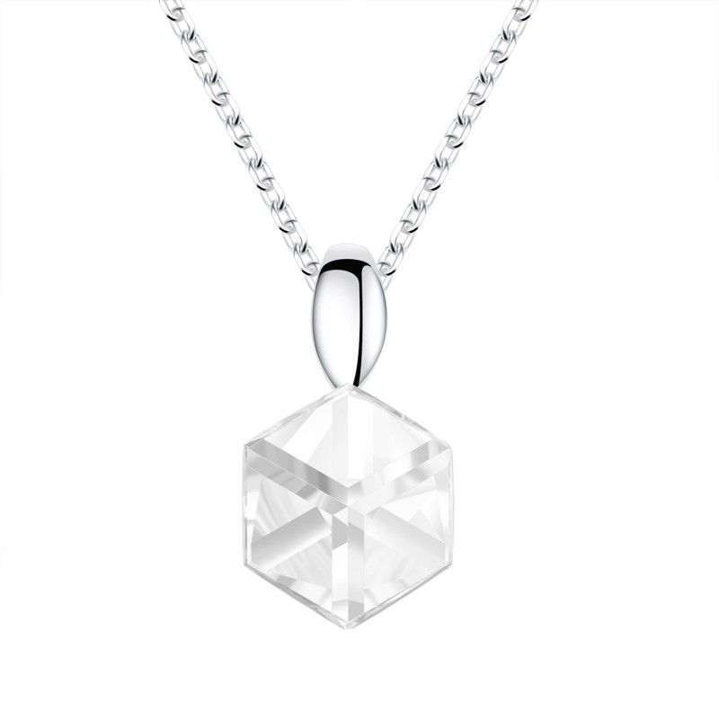 FINEFEY Sterling Silver Clear Cube Swarovski Neckl...