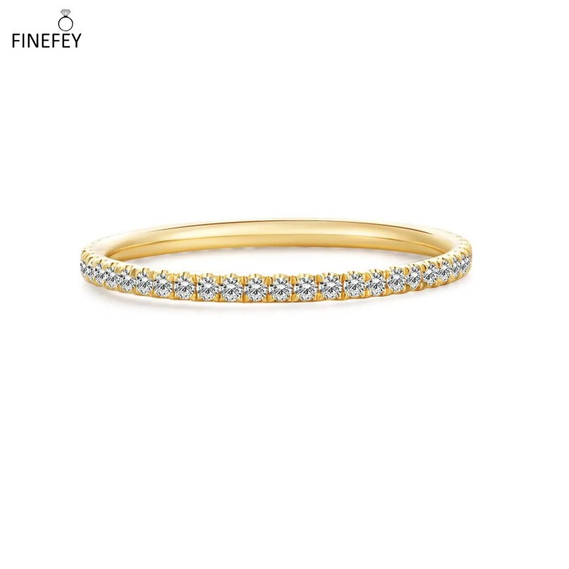 FINEFEY 14K Gold Diamond Eternity Band Engagement Wedding Rings