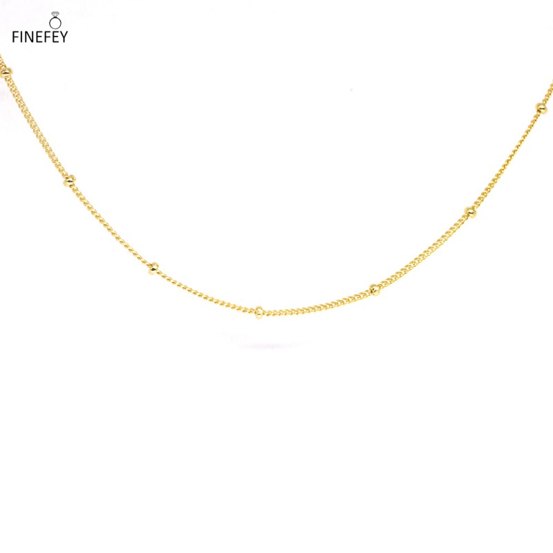 FINFEY 925 Sterling Silver Beaded Chains 42CM with Extentions