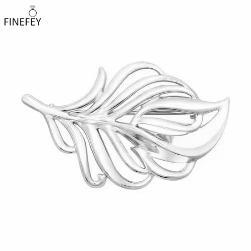 FINEFEY Leaf Brooches Plain Silver for Women