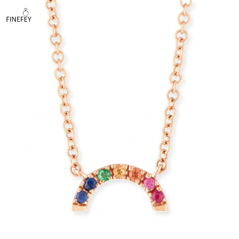 FINEFEY 925 Sterling Silver Rainbow Cubic Necklace...