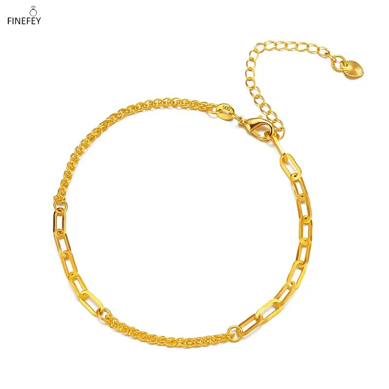 FINEFEY 18K Gold Twisted Hemp Rope Chain Bracelets for Women