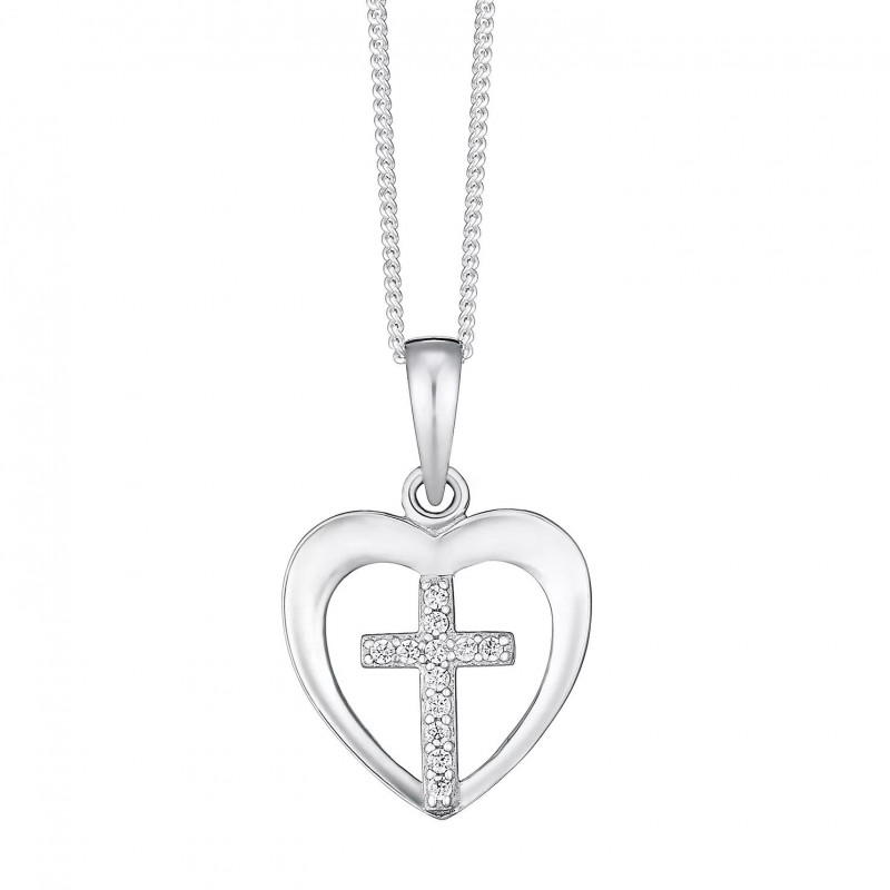FINEFEY Sterling Silver Heart With Cross Pendant N...