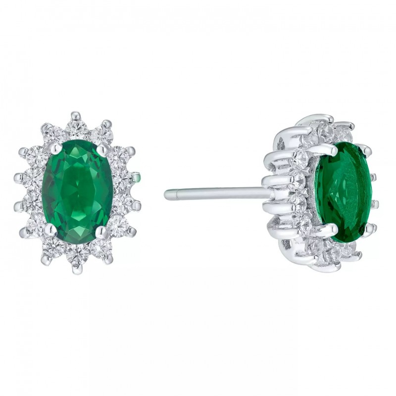 FINEFEY Sterling Silver Emerald Cubic Zirconia Stu...