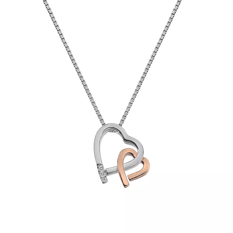 FINEFEY Sterling Silver  & Rose Gold Double He...