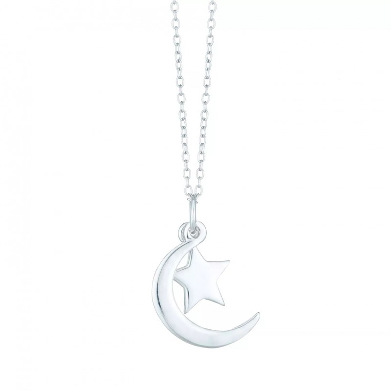 FINEFEY Sterling Silver Moon & Star Pendant Ne...