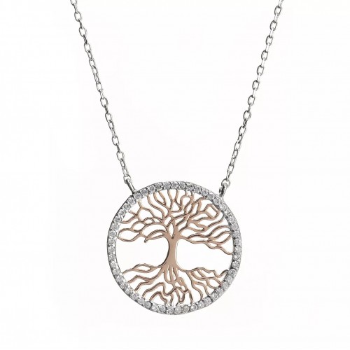 FINEFEY Silver & Rose Gold Tree Pendant Neckla...