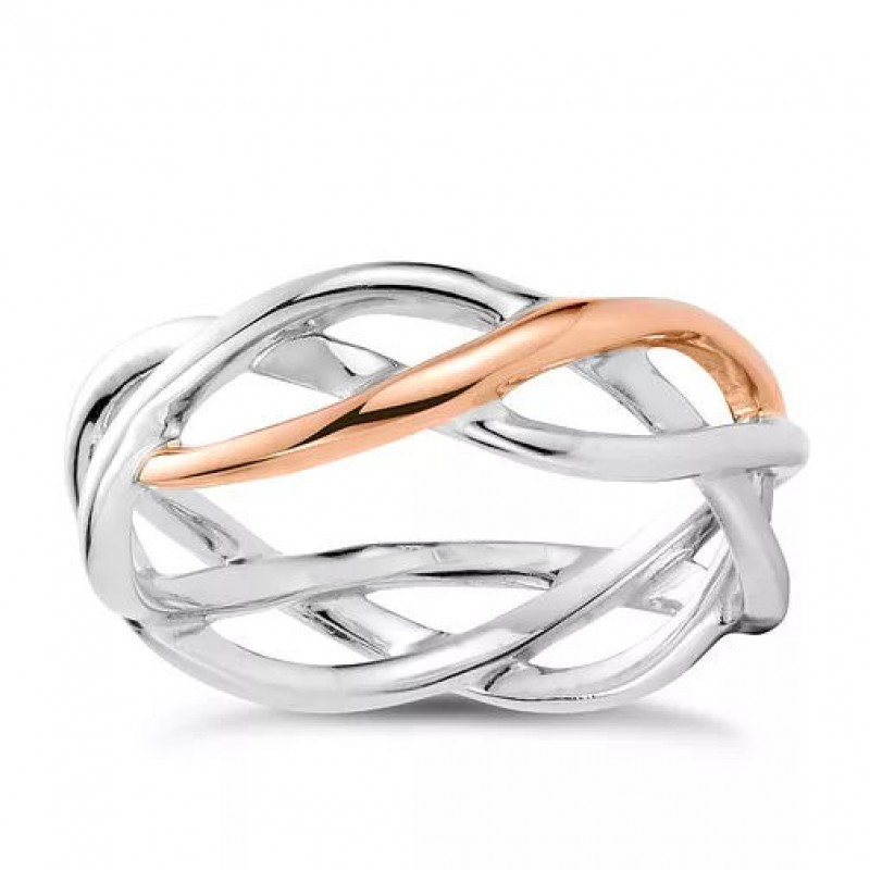 FINEFEY Sterling Silver Rose Gold Plated Weave Rin...