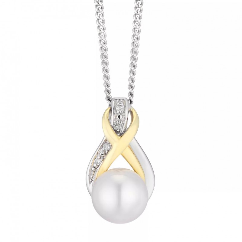 FINEFEY Sterling Silver Pearl  CZ Infinity Pendant...