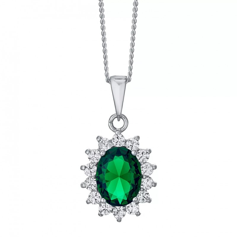 FINEFEY Sterling Silver Emerald Cubic Zirconia Clu...