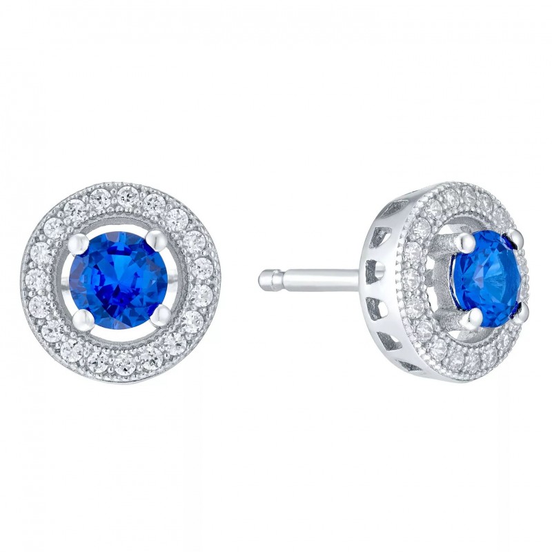 FINEFEY Sterling Silver Blue Zirconia Halo Stud Ea...