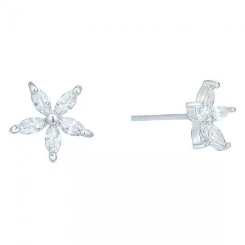 FINEFEY Sterling Silver Cubic Zirconia Flower Stud...