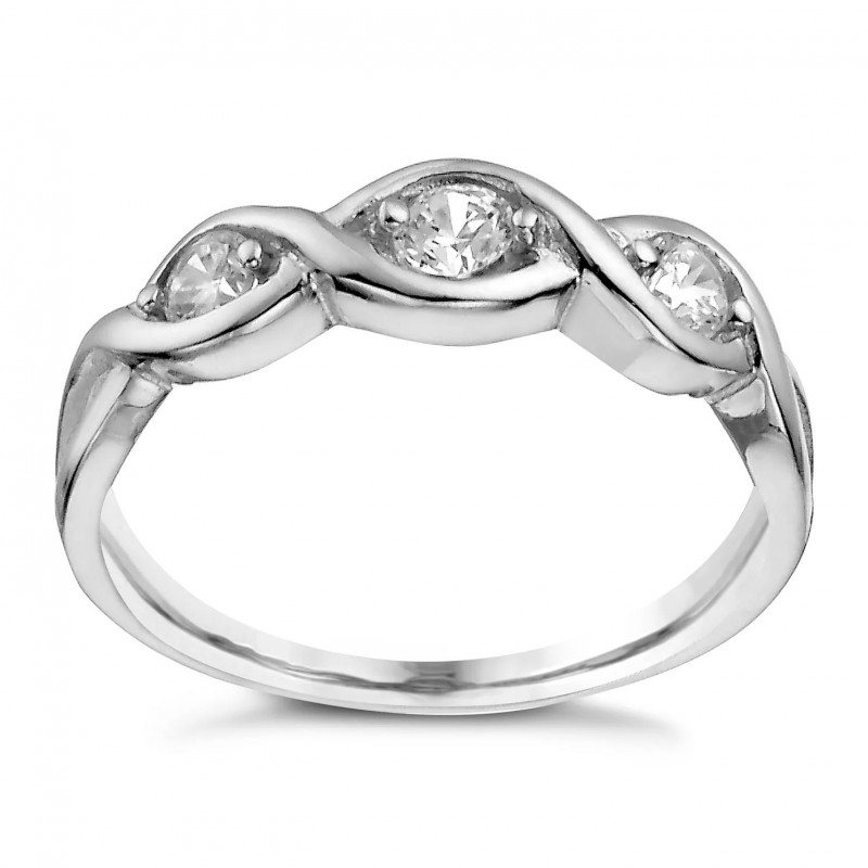 FINEFEY Sterling Silver Three Stone Cubic Zirconia...