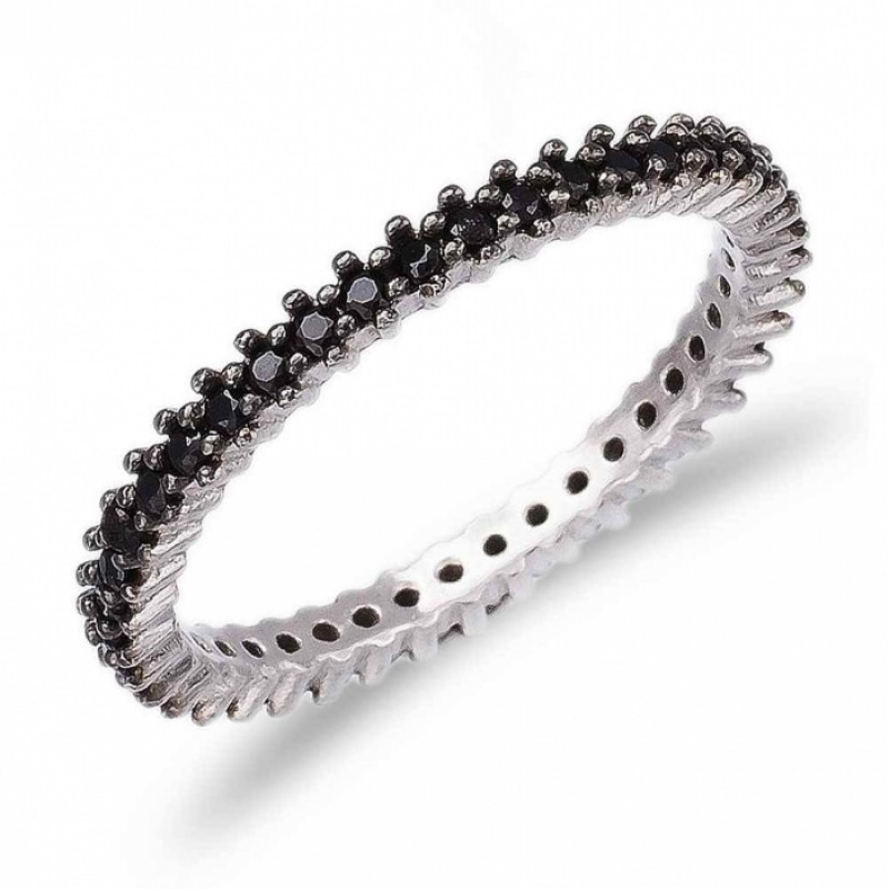 FINEFEY Sterling Silver  Black Zircon  Pave Band R...