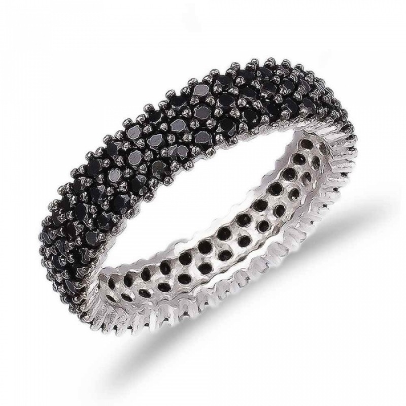 FINEFEY Sterling Silver Black Zirconia Three Rows ...