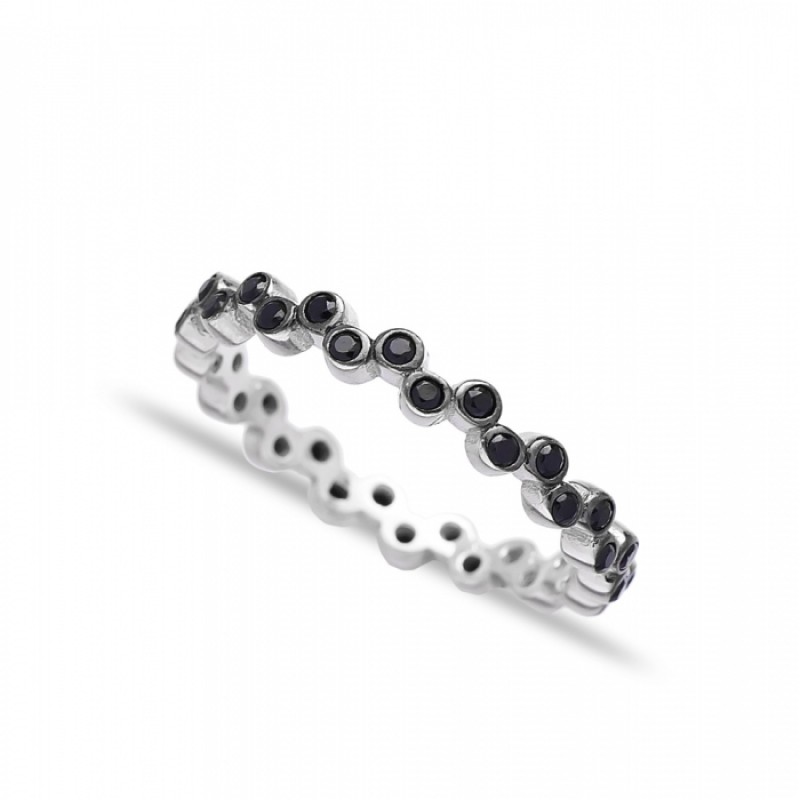 FINEFEY Sterling Silver Black Zircon Beaded Ring