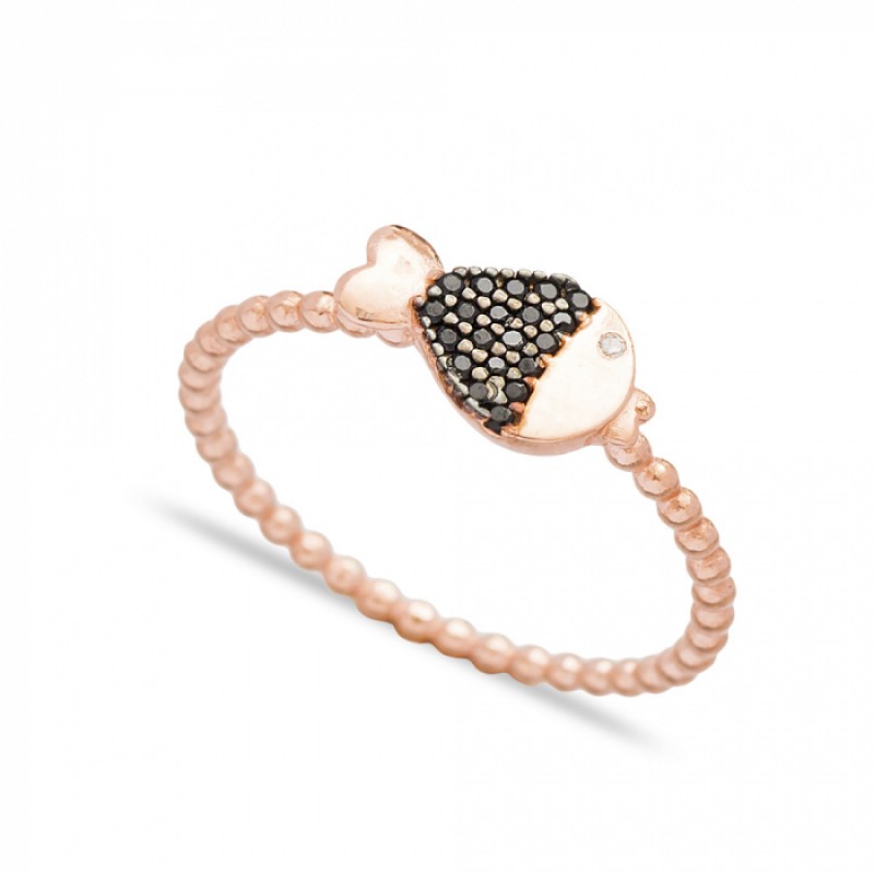 FINEFEY Sterling Silver Rose Gold Plated Black Zir...