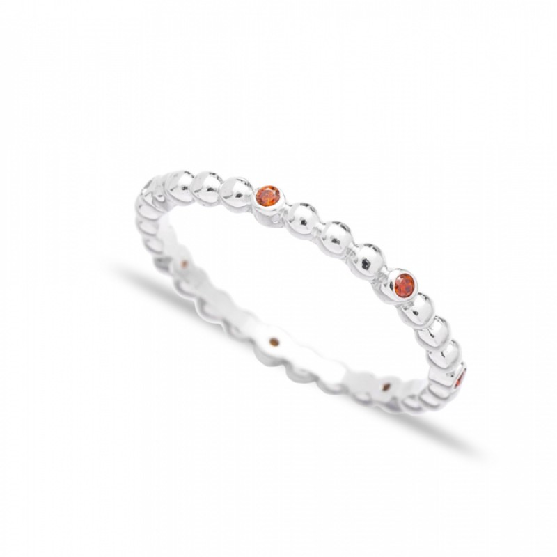 FINEFEY Sterling Silver Orange Zircon Beaded Ring ...
