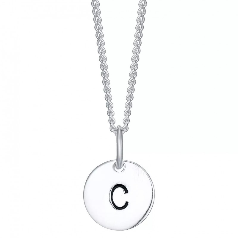 FINEFEY Sterling Silver  Initial C Disc Pendant Ne...