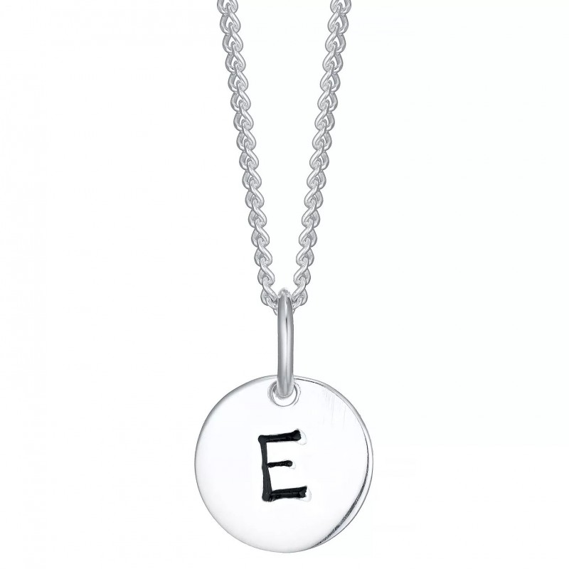 FINEFEY Sterling Silver  Initial E Disc Pendant Ne...