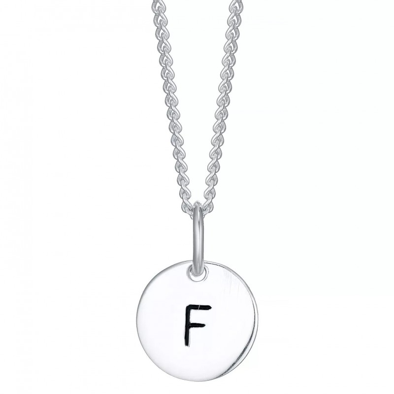 FINEFEY Sterling Silver  Initial F Disc Pendant Ne...