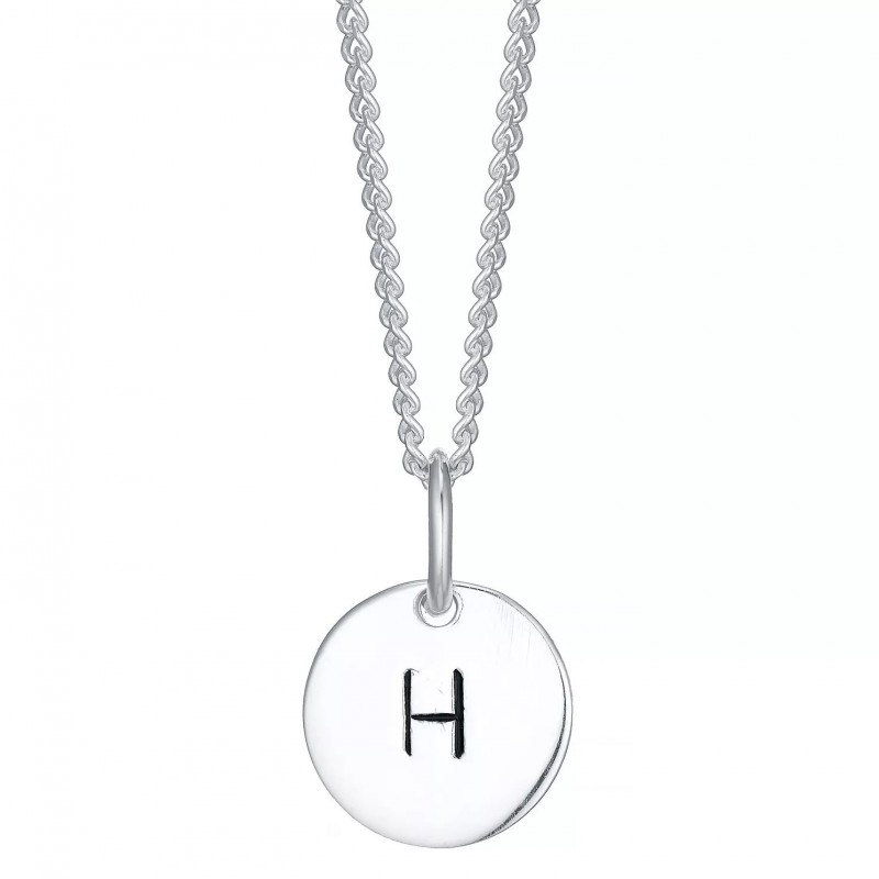 FINEFEY Sterling Silver  Initial H Disc Pendant Ne...