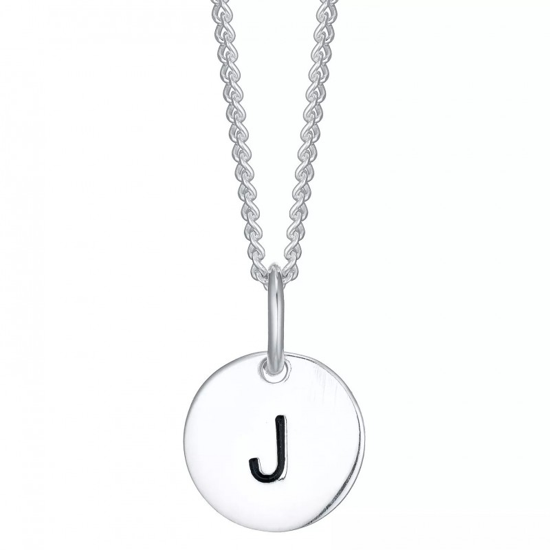 FINEFEY Sterling Silver  Initial J Disc Pendant Ne...