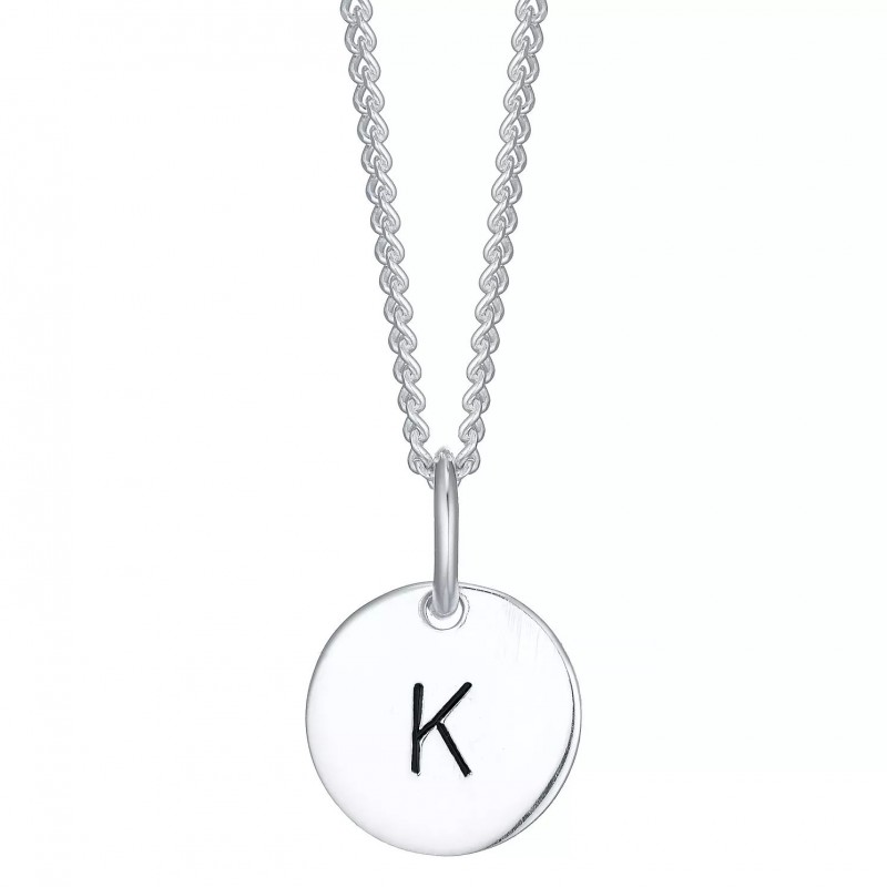 FINEFEY Sterling Silver  Initial K Disc Pendant Ne...