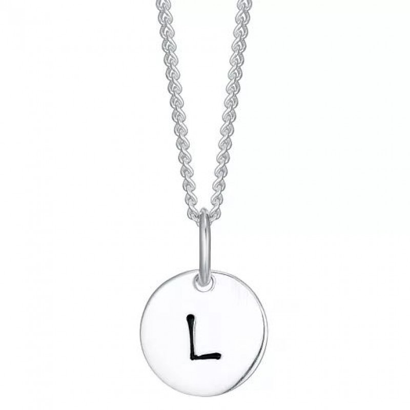 FINEFEY Sterling Silver  Initial L Disc Pendant Ne...