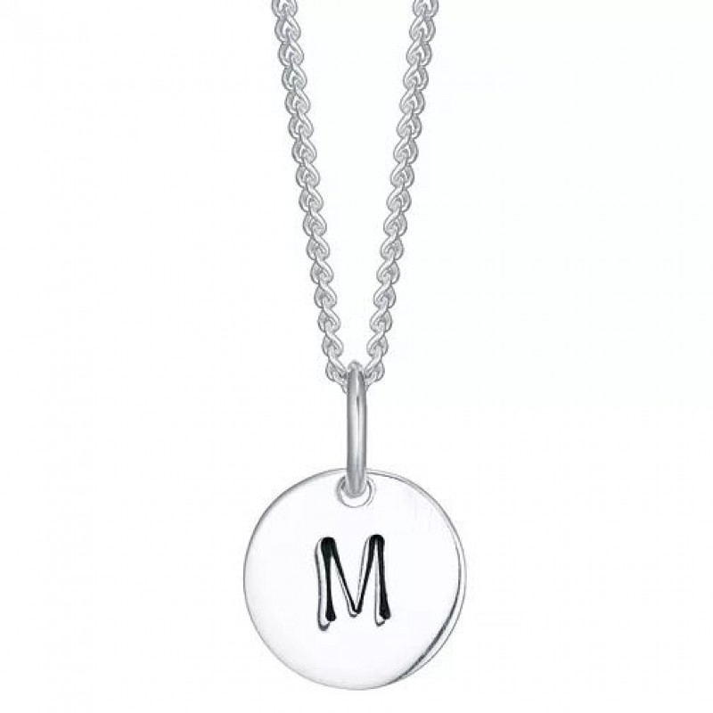 FINEFEY Sterling Silver  Initial M Disc Pendant Ne...