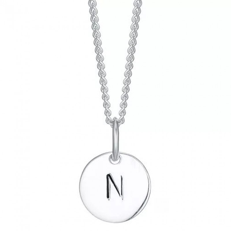 FINEFEY Sterling Silver  Initial N Disc Pendant Ne...