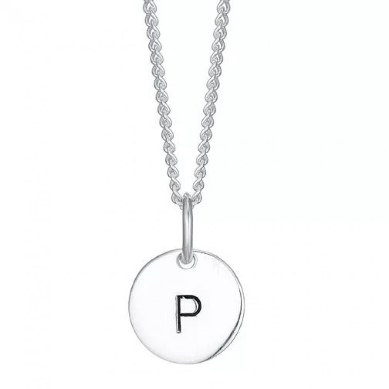 FINEFEY Sterling Silver  Initial P Disc Pendant Ne...